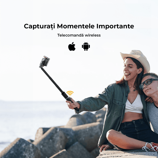 Trepied Portabil Telefon, Selfie Stick cu Telecomandă, Suport 160 cm, Negru