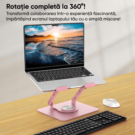 Suport Laptop Ergonomic, Portabil, Reglabil, 360°, Roz