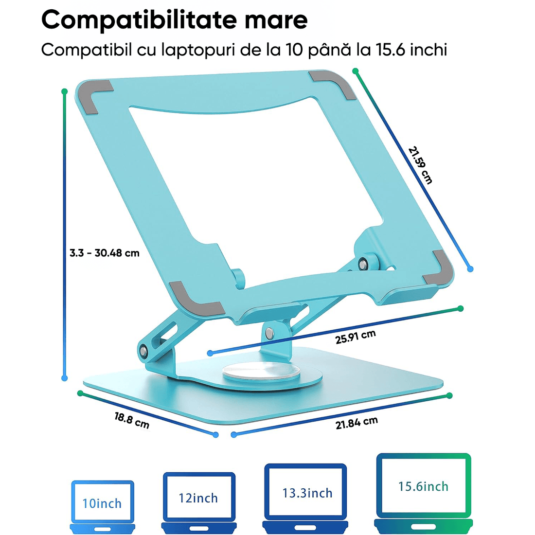 Suport Laptop Ergonomic, Portabil, Reglabil, 360°, Turcoaz