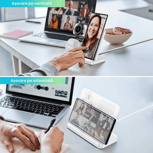 Încărcător Wireless Fast Charger 3 în 1, Universal, 10W, Alb