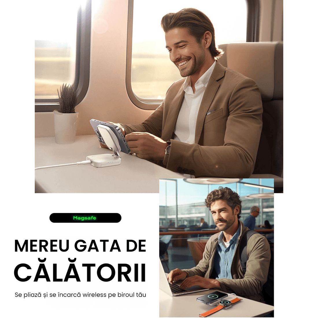 Încărcător Wireless 3 în 1 Pliabil pentru Apple, Magsafe, iPhone, iPad, AirPods, Alb