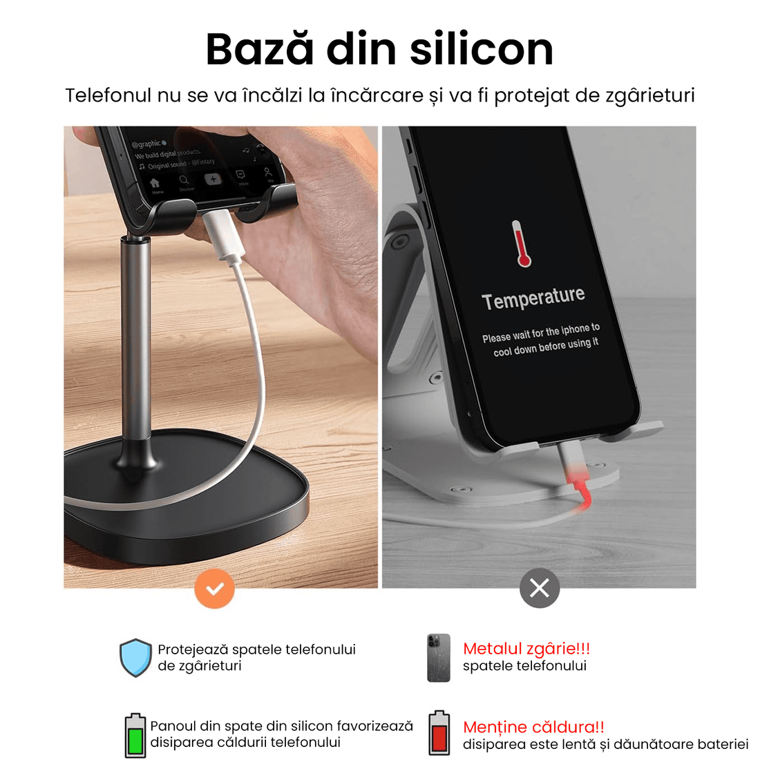 Suport Universal Birou pentru Telefon/Tabletă, Reglabil, Anti-Alunecare, Ergonomic, 4-10 inch, Negru