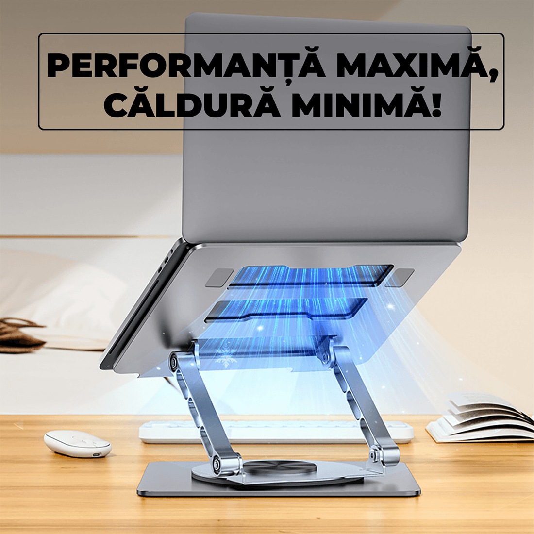 Suport Laptop Ergonomic Reglabil 360°, Pliabil, Antiderapant, Gri D031
