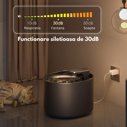 Dispenser Automat Apă pentru Pisici și Câini, 2.9L, Filtrare Carbon Activ, Silentios, LED, Negru WF010
