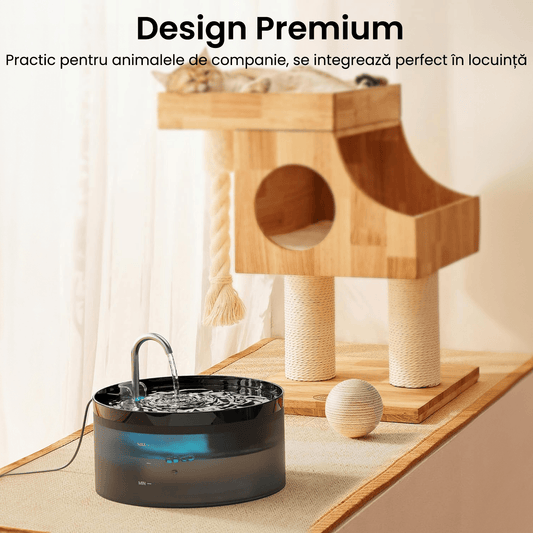 Dispenser Automat pentru Apă Tip Fântână, 2L, Filtrare cu Carbon Activ, LED Incorporat, Silențios, Negru Translucid