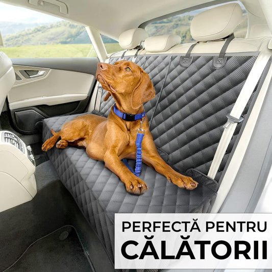 Husă auto universală pentru animale, impermeabilă, antialunecare, 143 cm, neagră.