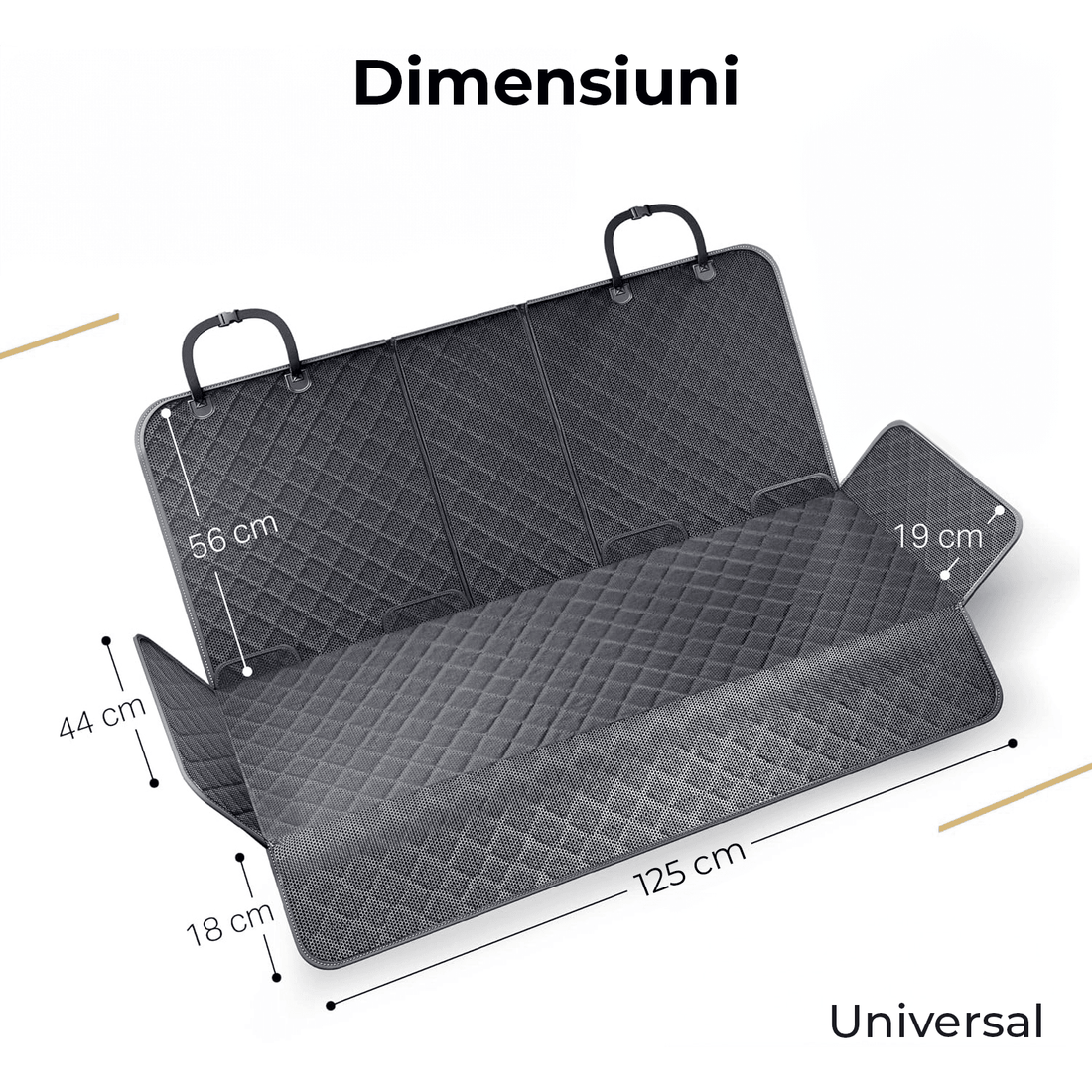 Husă scaun auto pentru animale, universală, impermeabilă și antialunecare, 125 cm, pentru câini și pisici, neagră.