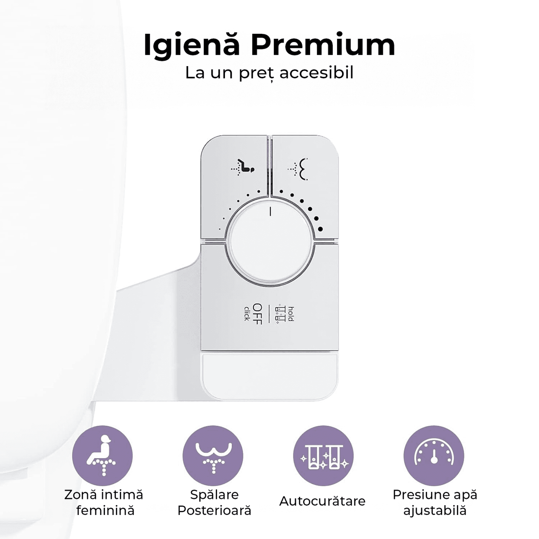 Bideu Retractabil pentru Toaletă cu Auto-Curățare, Control de Presiune, Duze Duble, Apă Rece, Argintiu