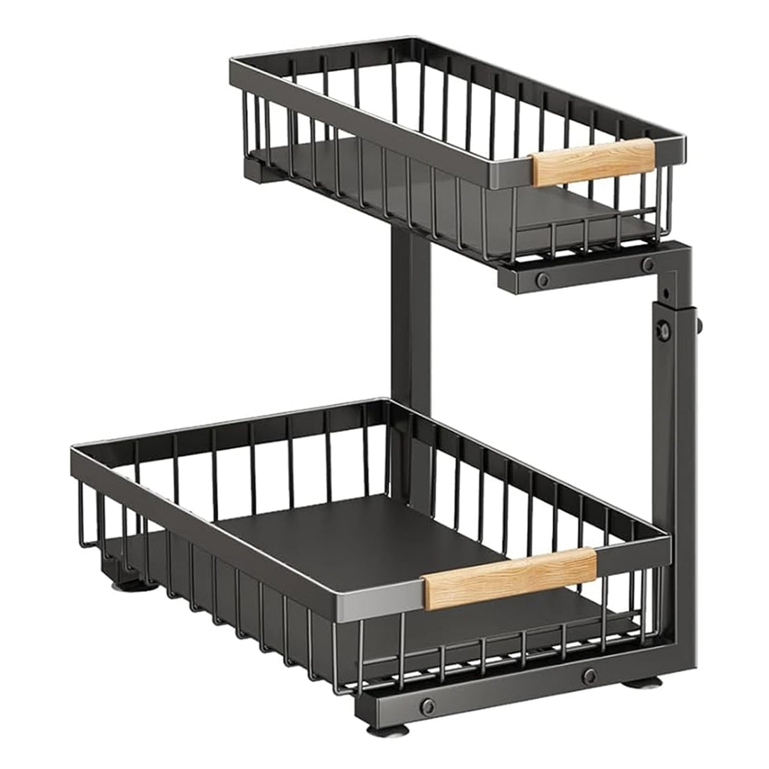 Organizator Dulap Sub Chiuveta Elindor®, 2 Niveluri, 2 Rafturi Metalice Culisante, Organizator Multifunctional pentru Bucatarie si Baie, Suport Depozitare Detergenti si Produse Curatenie, Acces Rapid, Economisire Spatiu, Negru