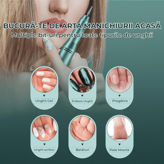 Freză unghii profesională wireless, 35.000 RPM, 4000mAh, power bank, verde