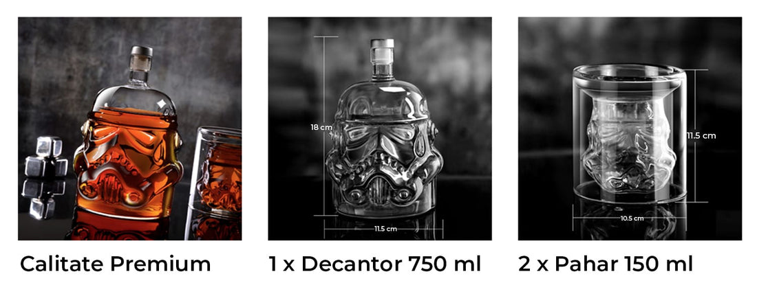 Set Decantor Whiskey Star Wars cu 2 Pahare de 150 ml, Pietre de Răcire, 750 ml, Transparent