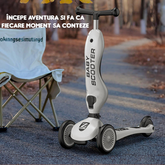 Trotinetă Copii 2 în 1 cu Șezut, Roți Luminoase, 5+ Ani, 52 kg, Gri