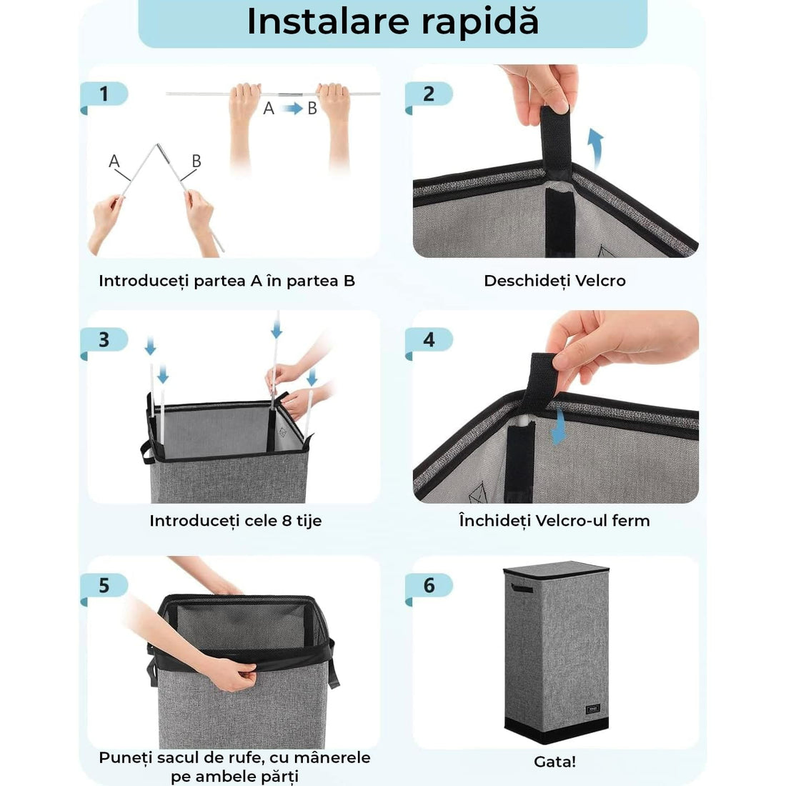 Coș de Rufe Pliabil Elindor, cu Capac și Sac Detasabil, 100 L, 41 x 31 x 76 cm, Impermeabil, Negru