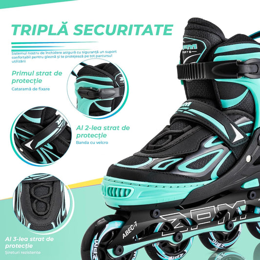 Role Reglabile S 27-32, Roți Luminoase, Rulmenți ABEC-7, Verde Mentă