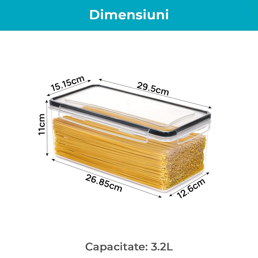 Set de 4 Recipiente pentru Bucatarie, pentru Stocarea Alimentelor, Inchidere Ermetica, Fara BPA, 24 Etichete reutilizabile, Marker, 3.2L, Orizontale, Transparent