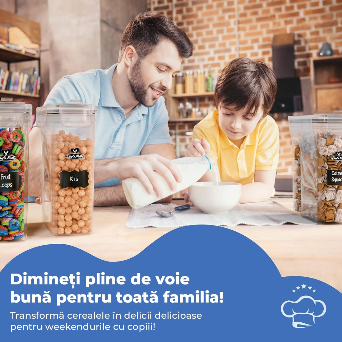 Set 4 recipiente pentru cereale, 4L, închidere ermetică, fără BPA, etichete reutilizabile, transparent