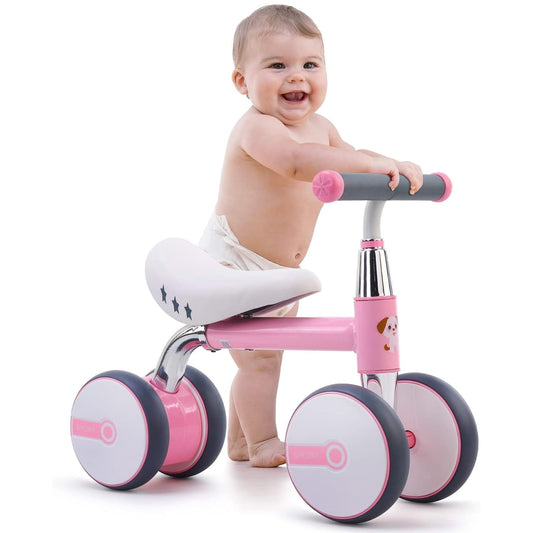 Bicicleta Fara Pedale Pentru Copii, 4 Roti, Usoara, Silentioasa, Robusta, Sa Ergonomica, Dezvolta Echilibrul si Coordonarea, pentru Copii de 10-36 Luni, Culoare Roz