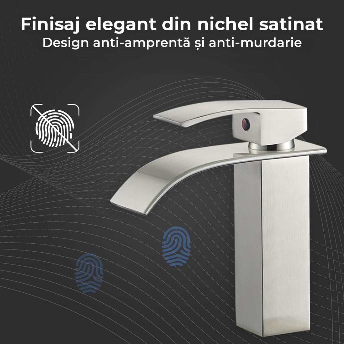 Baterie chiuvetă tip cascadă, monocomandă, alamă, nichel periat