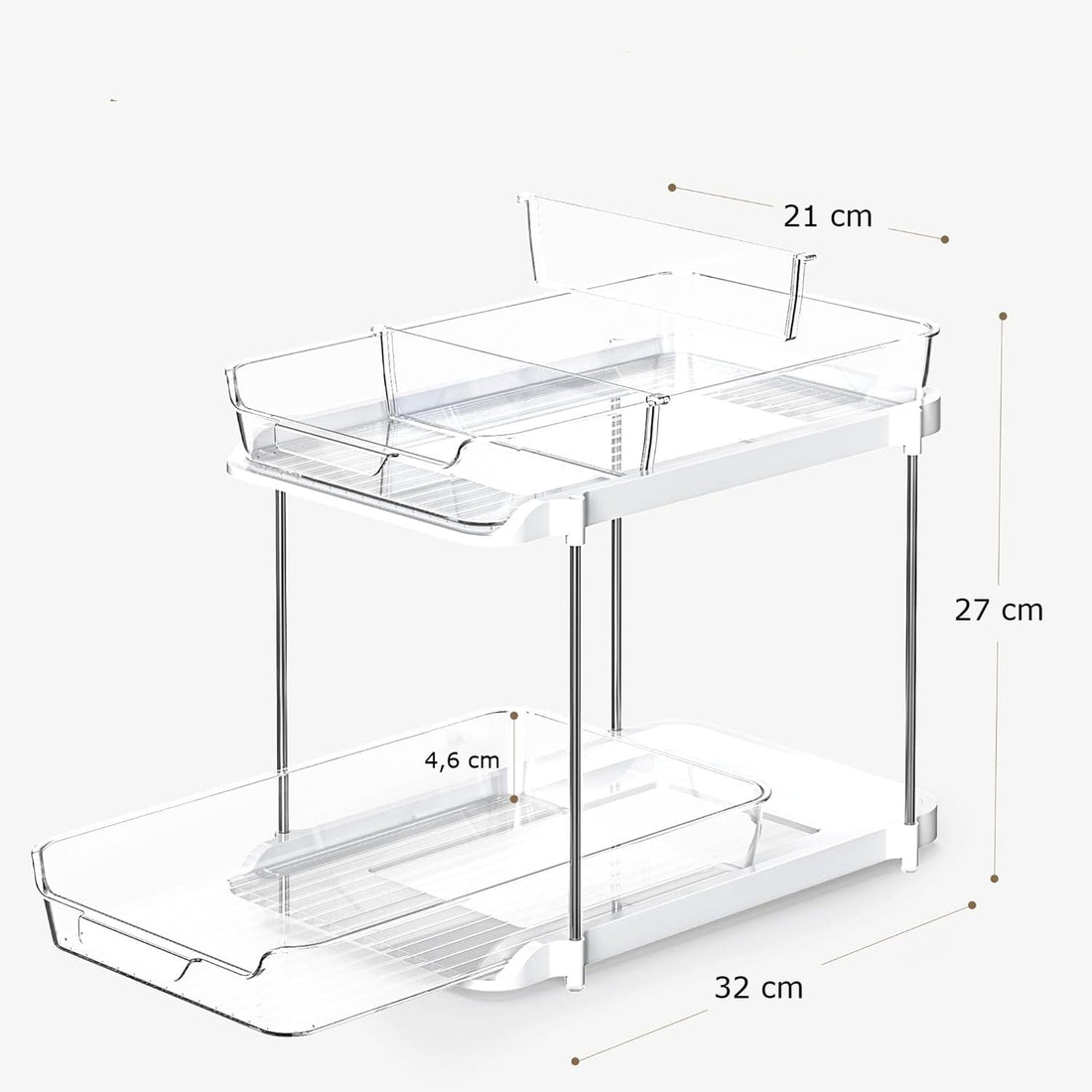 Organizator multifuncțional 2 niveluri, glisant, 32x21x27 cm, transparent