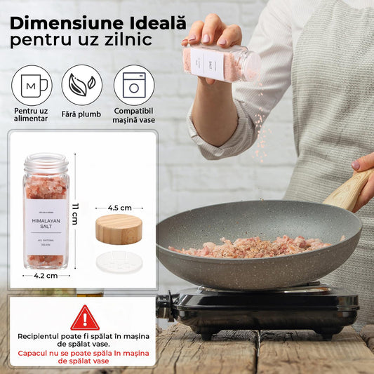 Set 24 recipiente sticlă cu capac bambus, etichete și marker, transparente