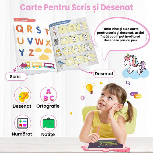 Tabletă LCD de desen 8.5 inch, model unicorn, roz