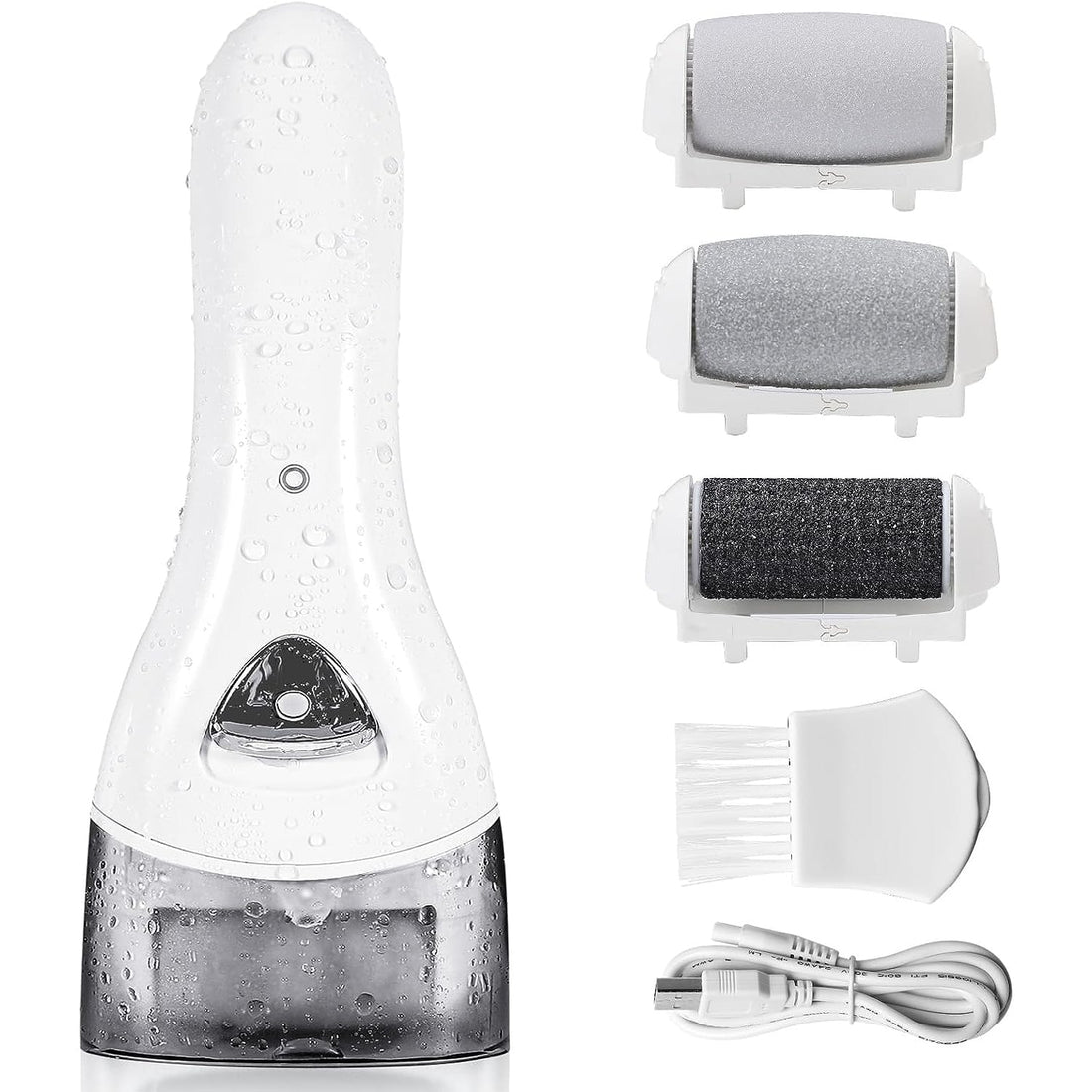 Pila Electrica pentru Talpi si Calcaie Elindor, Display Digital, Led, Incarcare USB, Rezistent la Apa, 2 Viteze, 2000 RPM, 5 Capete Incluse pentru Picioare, Indepartare Piele Moarta, Aparat pentr Exfoliere Calusuri, Pedichiura Acasa sau la Salon,Alb