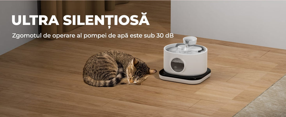 Dispenser Wireless Apa Tip Fantana Pentru Pisici Si Caini, Cu Purificare Si Filtrare Prin Carbune Activ, Silentios, 2.8 L, 2 Moduri De Flux, Alb