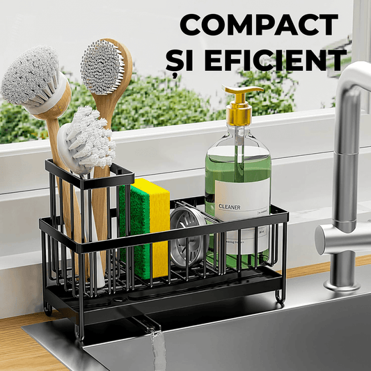 Suport burete multifuncțional, organizator chiuvetă, oțel inoxidabil, negru