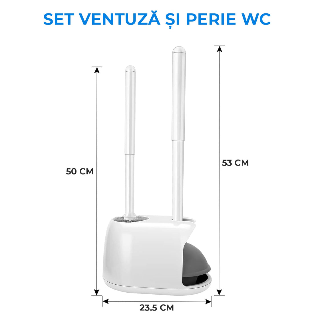 Set perie WC și pompă, suport discret, mâner ergonomic, alb