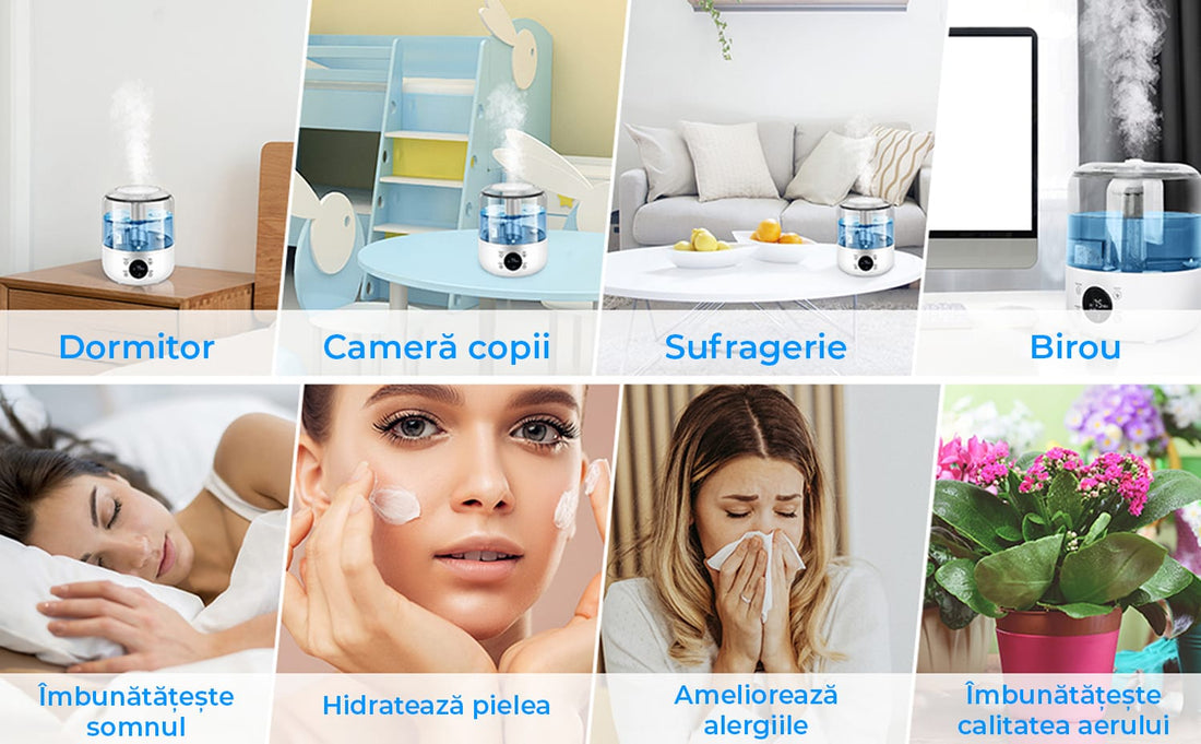 Umidificator aer 3L, Difuzor Aromaterapie, Oprire Automata, 3 Moduri, Alb