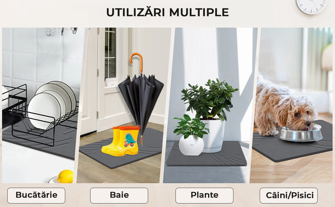 Covor de Baie Universal din Diatomit Modern, Antiderapant, Absorbant Rapid, Elegant si Versatil, Usor de Curatat - 60 x 40 cm, Gri Deschis