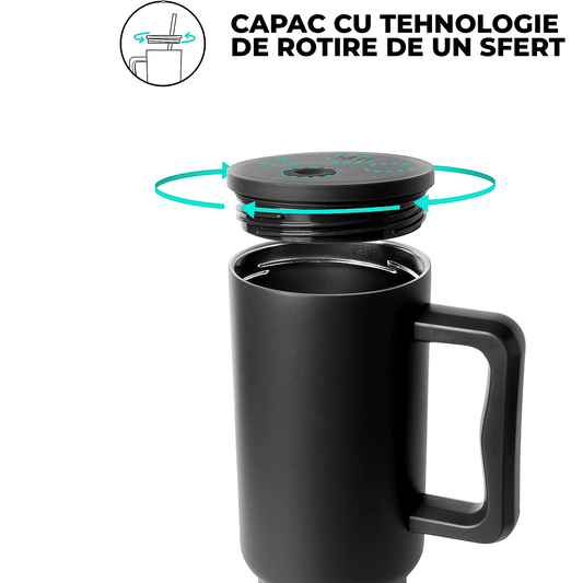 Cană termos 1200 ml, oțel inoxidabil, perete dublu, mâner ergonomic, albastru