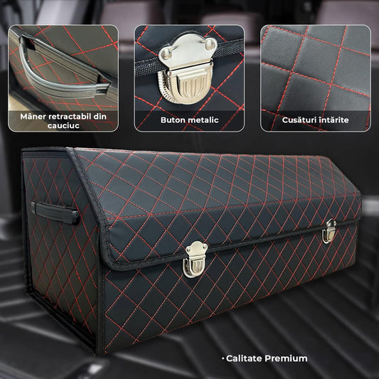 Organizator Portbagaj Auto Premium, Multifuncțional, Rezistent la Praf și Umezeală, Pliabil, 75 cm, Negru/Roșu