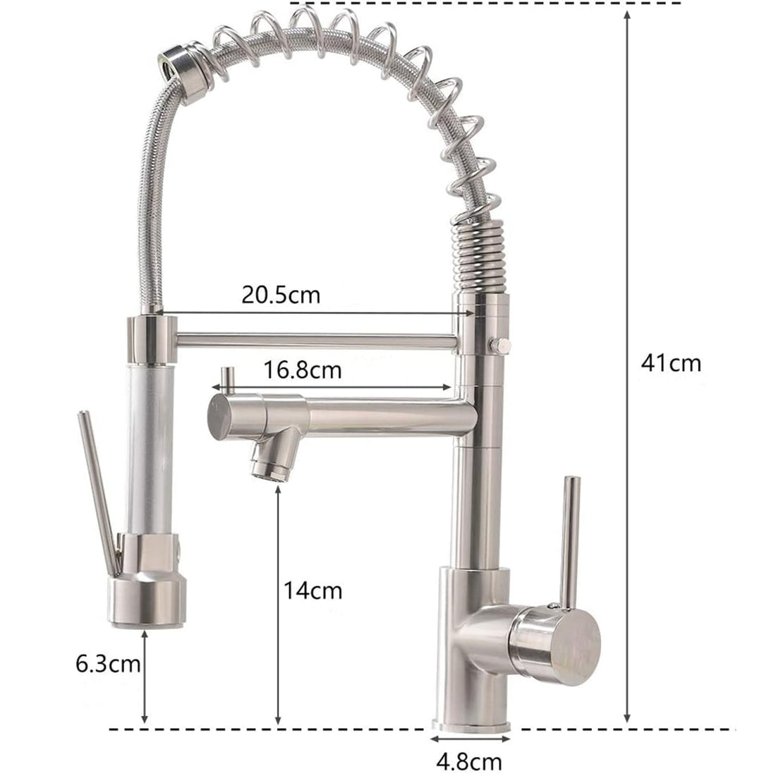 Robinet Elindor pentru chiuveta de bucatarie, modern, din otel inoxidabil cu manere simple, dus extractabil, finisaj nichel periat