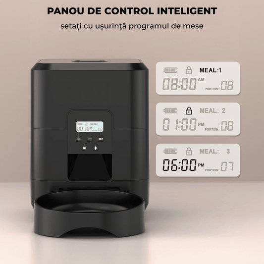 Hranitor automat pentru câini și pisici, 2L, control porții și intervale, negru