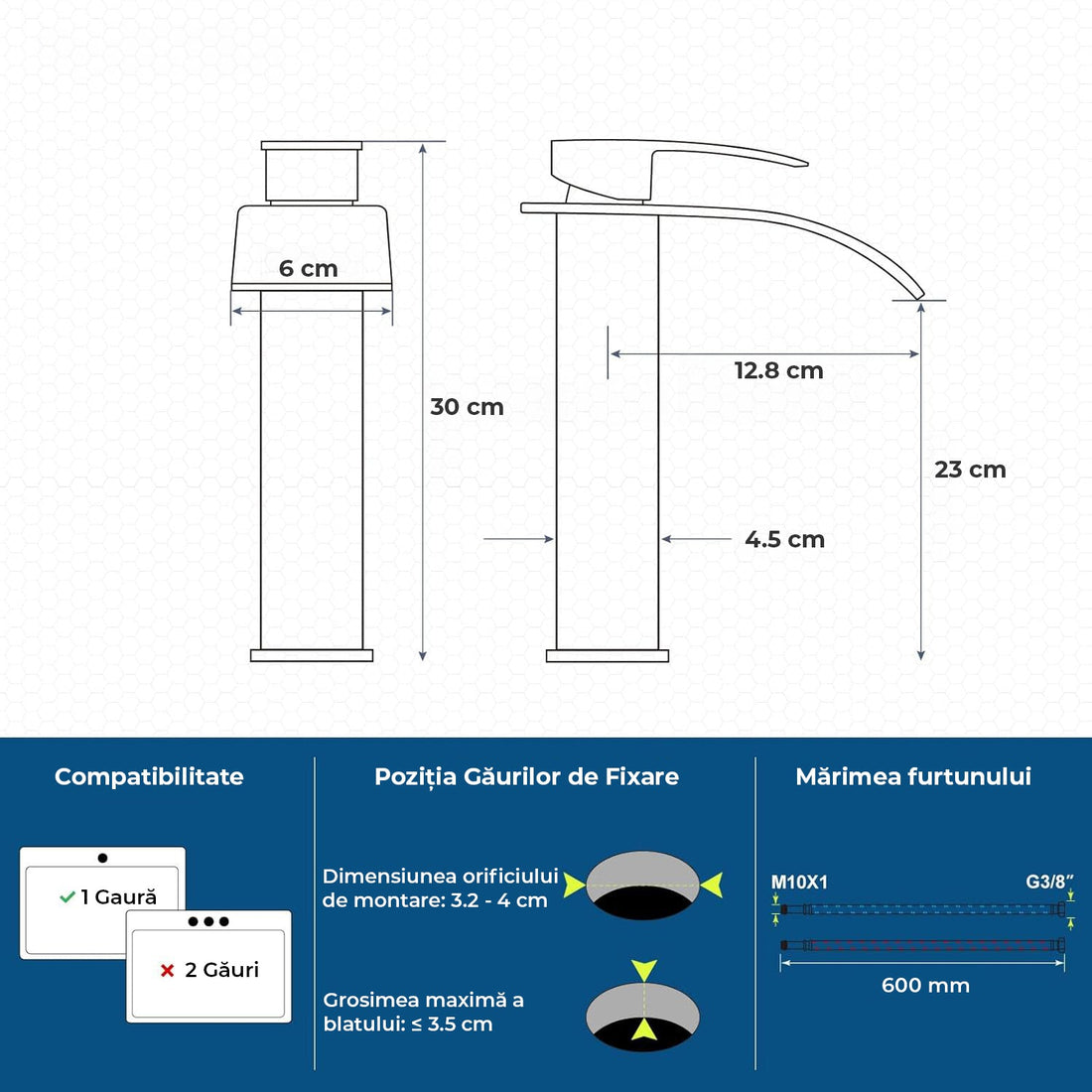 Baterie Chiuvetă Modernă Tip Cascadă pentru Baie/Bucătărie, Monocomandă, Oțel Inoxidabil, Nichel Periat