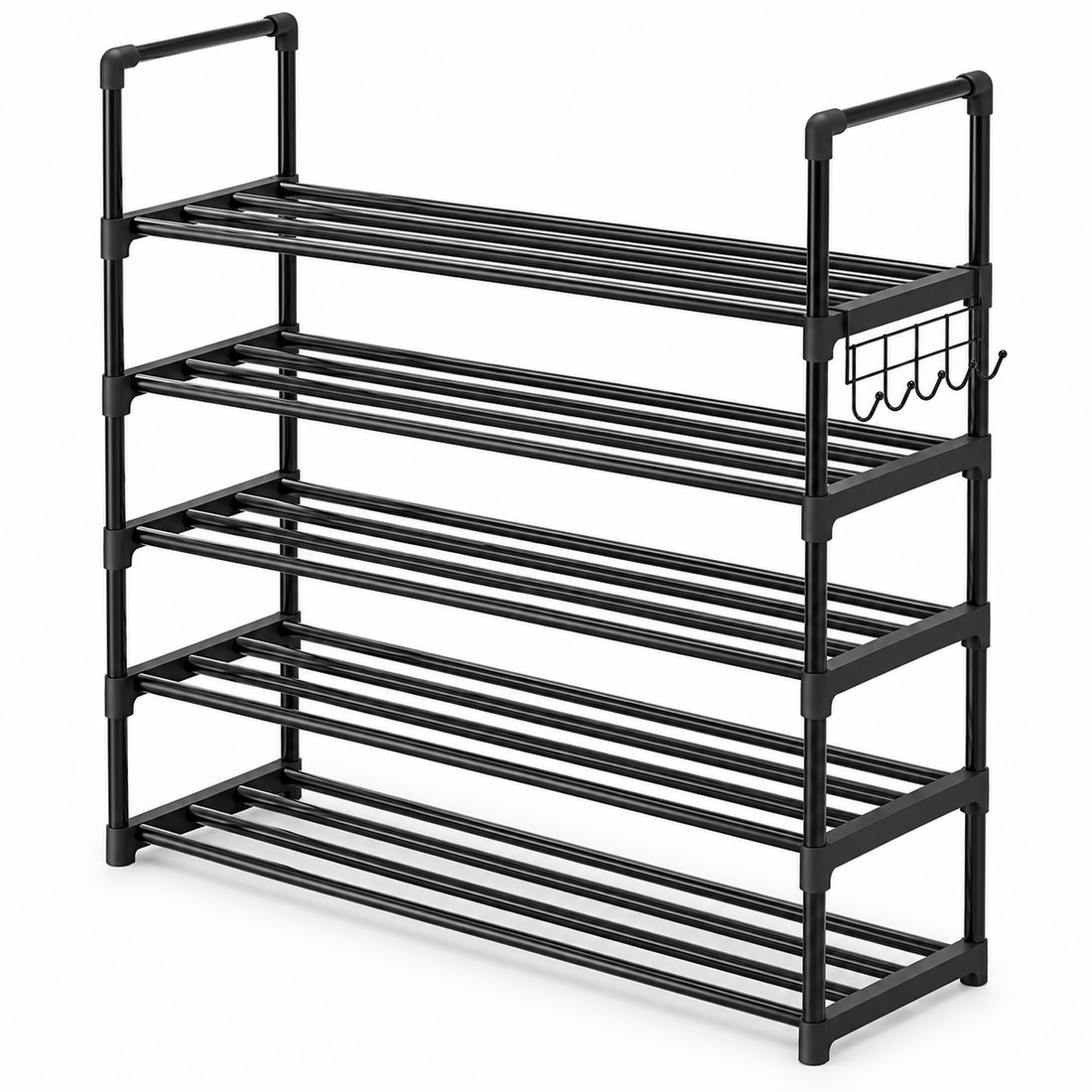 Organizator pentru Pantofi Elindor® Pantofar cu 5 Niveluri, Fara Gauri, Suport Metalic pentru Papuci, Raft Hol, Dormitor, Depozitare Incaltaminte, 85 x 30 x 88 cm, Negru