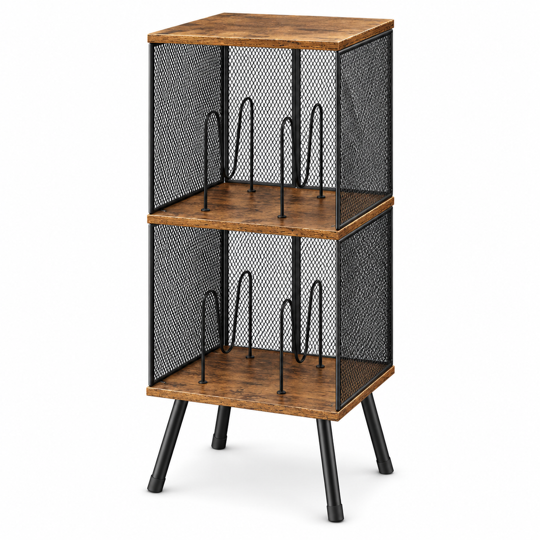 Raft Elindor® pe 3 Niveluri, pentru Depozitare Viniluri, Organizare Birou, Cadru Metalic, Organizator ca Etajera in Living sau Birou, Perfect pentru Carti, Proiector, Pick-up, Stabil si Compact, Polita pentru Obiecte, 40 x 30 x 91 cm, Maro Rustic-Negru