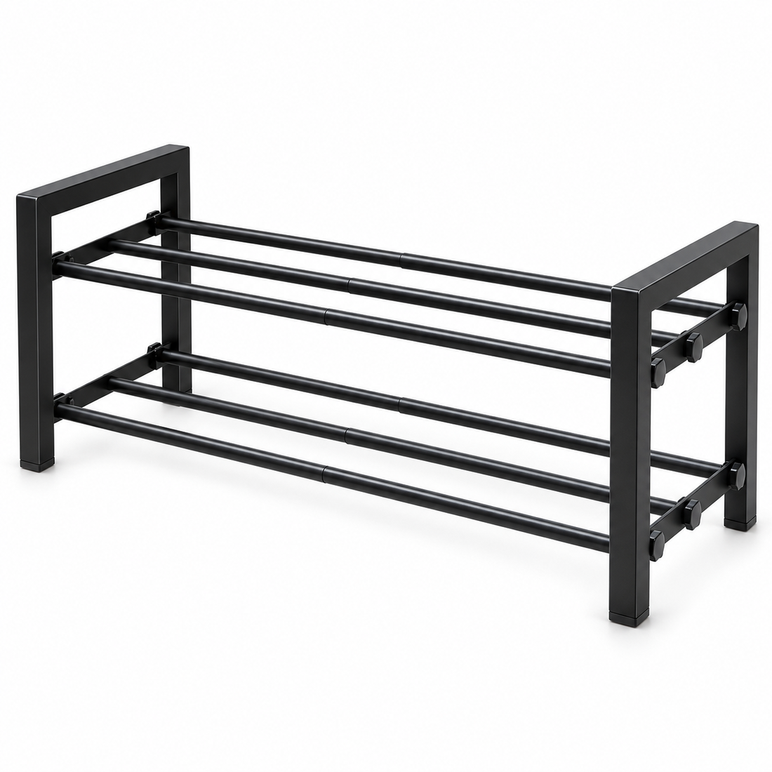 Organizator pentru Pantofi Elindor® Pantofar cu 2 Niveluri, Fara Gauri, Suport Metalic pentru Papuci, Raft Hol, Dormitor, Depozitare Incaltaminte, 45-78 x 24 x 26 cm, Negru