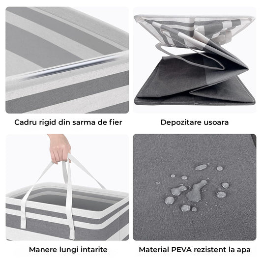 Set 2 Cosuri de Rufe Elindor® Ideal pentru Haine Murdare, Jucarii, Diverse Obiecte, Recipient Sortare Rotund de 75 L, pentru Casa, Baie, Living, Hol, Camera Copiilor sau Hotel, 40 x 30 x 62 cm, Impletit din Franghie din PEVA, Gri