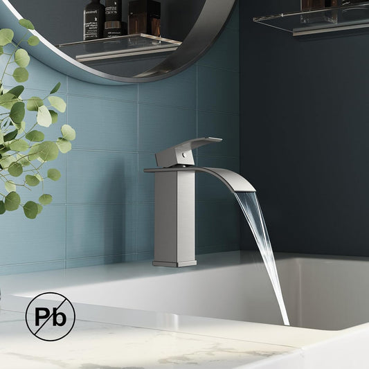 Baterie Chiuveta Argintie Elindor® Inalta, Tip Cascada, Robinet de Apa Modern, Monocomanda pentru Bucatarie si Baie, Otel Inoxidabil, Montare pe Blat, Jet Larg, Incastrata, Multifunctionala Design Elegant pentru Lavoar sau Vas, 14 cm, Finisaj Cromat