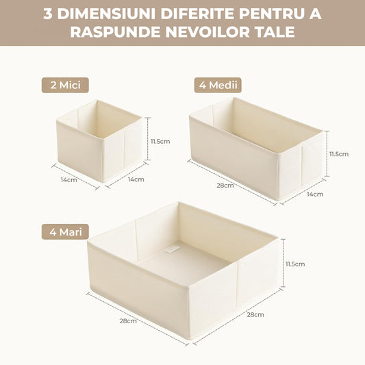 Set 10 Cutii Depozitare Elindor® Pliabile, 4 Mari, 4 Medii, 2 Mici, Organizator pentru Dormitor Studentesc, Organizatoare pentru Dulap, Cutie Organizare, Cos Multifunctional, Separator Haine, Jucarii, Potrivit pentru Bucatarie, Baie, Birou, Bej