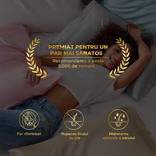 Set 2 Fete de Perna Poliester Satinat Elindor® 50x70 cm, Aspect Matase, Perne Ortopedice Cervicale, Spuma Memorie, Puf Gasca, Hipoalergenice, Anti Transpiratie, Accesorii Pat, Cadou Femei si Barbati, Culoare Gri