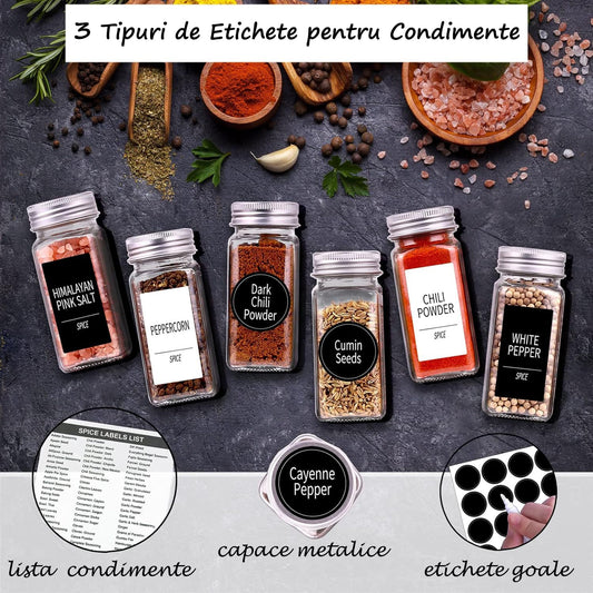 Set 25 Borcane Condimente Elindor® cu Capace Metalice, Etichete și Pâlnie - 110g