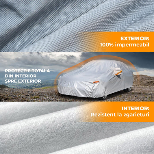 Prelata Auto Gri 6 Straturi Elindor®, Toate Anotimpurile, Husa Protectie Completa, Antigrindina, Ploaie, Anti Soare, Impermeabila, Bumbac, Compatibila pentru Sedan, Accesorii Masina Exterior, 458x178x120 cm