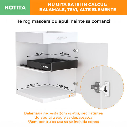 Organizator Multifunctional Elindor® Tip Sertar, cu Adeziv, Suport Metalic Dulap sub Blat Chiuveta, Inaltime Reglabila, Sertar Glisant Organizare pentru Bucatarie, Baie, Camara, Bar, Raft cu Sertare Depozitare Detergenti, Parfumuri, 43x25x9 cm, Negru