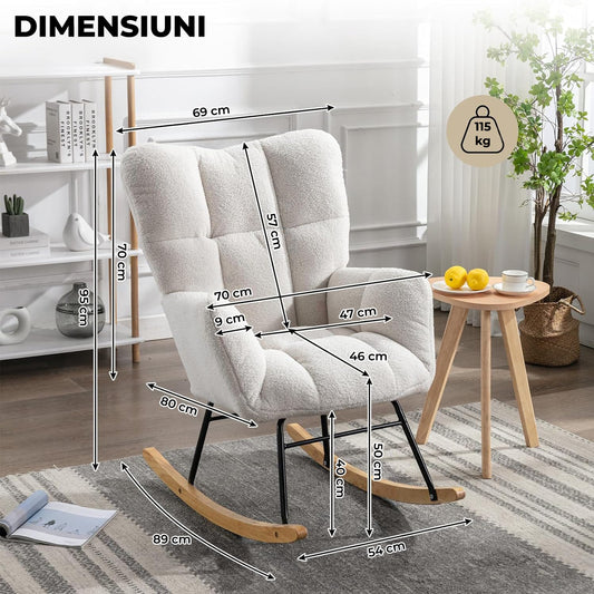 Fotoliu Balansoar Elindor® cu Pernă Moale și Spătar Înalt, Pufos, Suportă 115kg