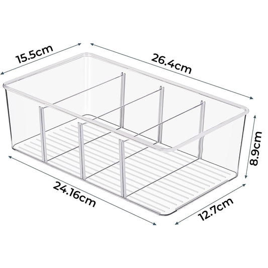 Set de 4 Containere Elindor® pentru Camara si Frigider, cu Compartimente Reglabile si Design Stivuibil, din ABS, Condimente, Sosuri sau Alimente Mici, cu Format Compact si Corp Transparent, Organizator Bucatarie, Cutie, Separatoare, Plastic