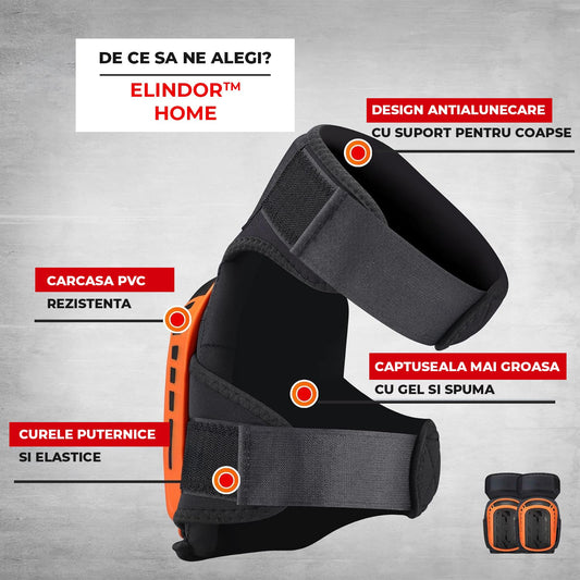 Genunchiere Profesionale Elindor® cu Gel si Spuma, Capac Antiderapant, Curele Velcro Ajustabile, Carcasa Rezistenta PVC, Confort Ergonomic, pentru Constructii, Gradinarit si Montaj Pardoseli, Set 2 Bucati, Negru