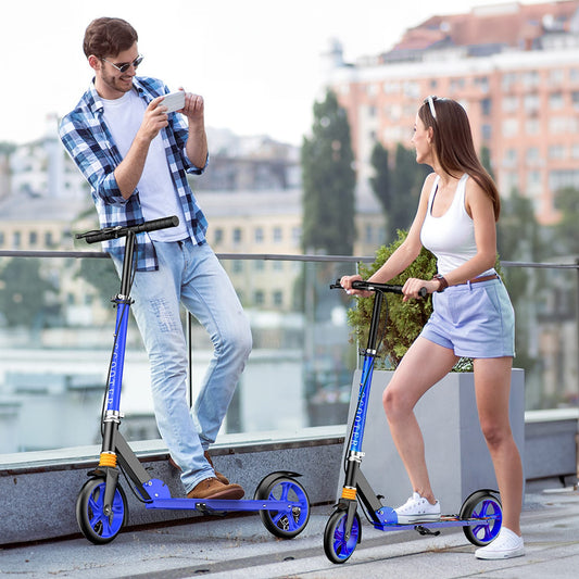 Trotinetă Pliabilă cu Amortizor Elindor®, Frână Spate și Platformă Antiderapantă, Albastră